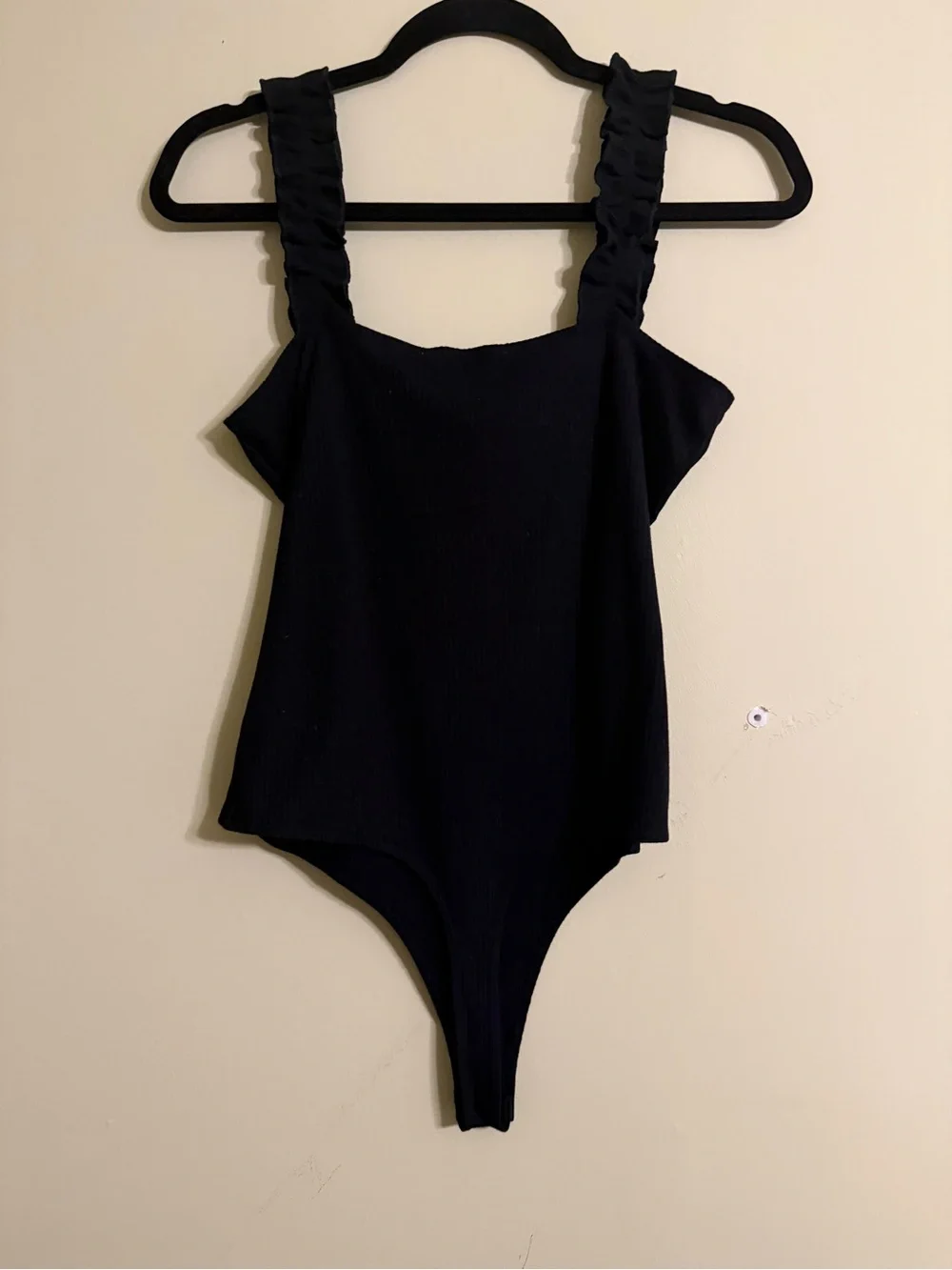 Black Ruffled-Strap One-Piece Bodysuit